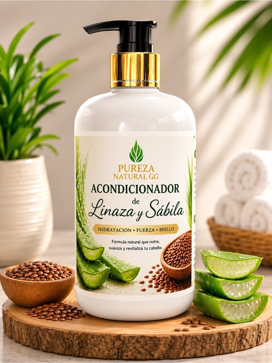 Pureza Natural GG Other - Acondicionador Linaza y Sábila - Hidratación (Blanco/Verde/Dorado)